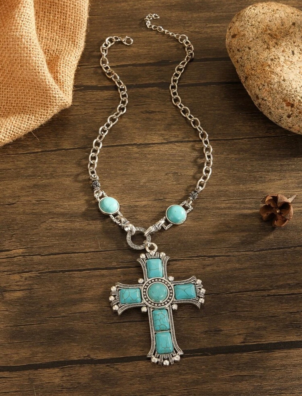 Aqua Mare Cross Necklace