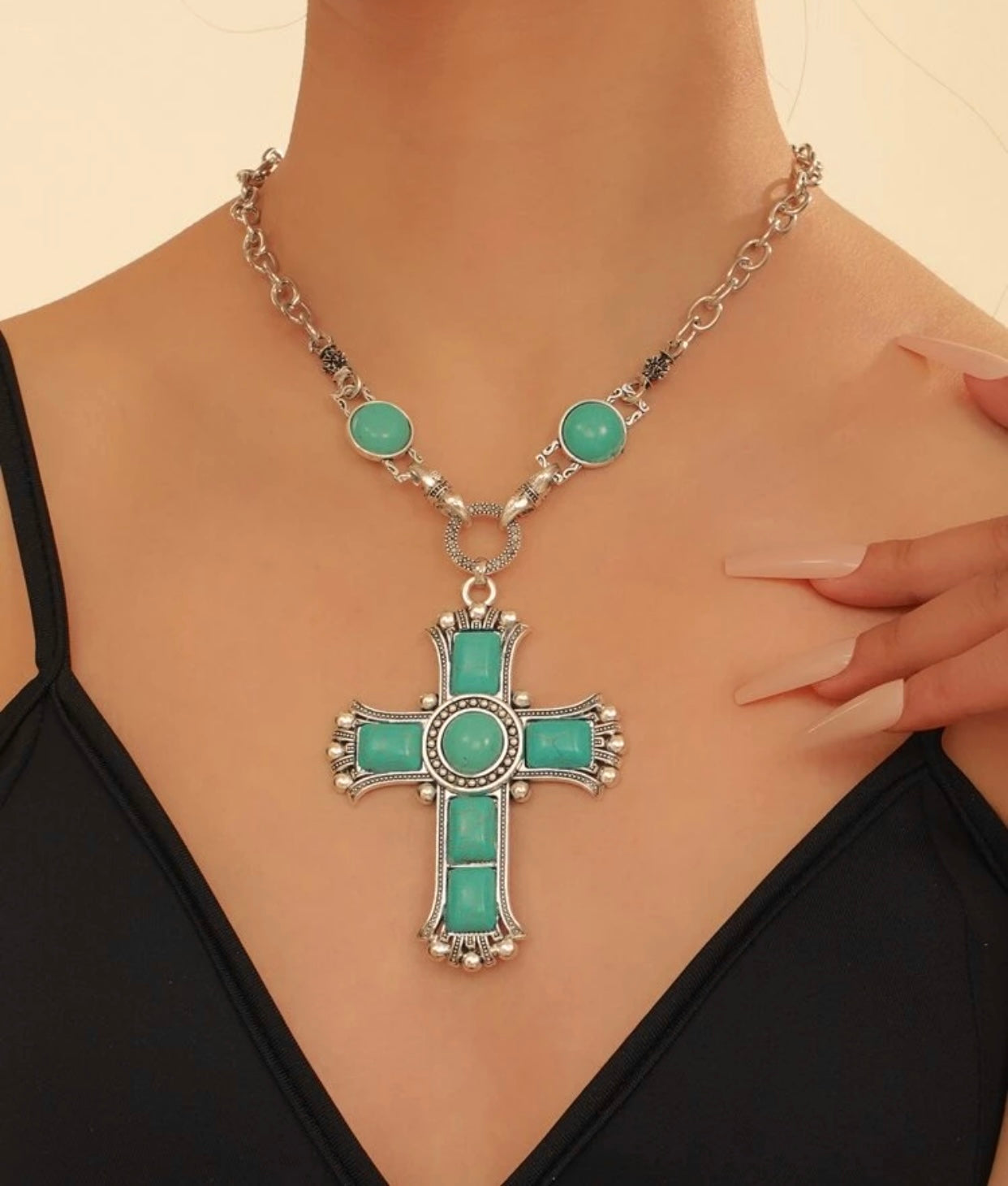 Aqua Mare Cross Necklace
