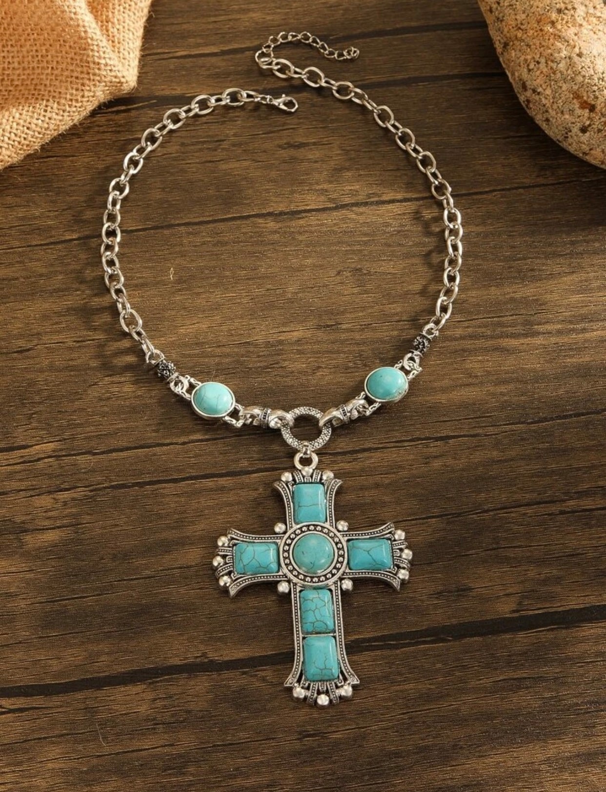 Aqua Mare Cross Necklace
