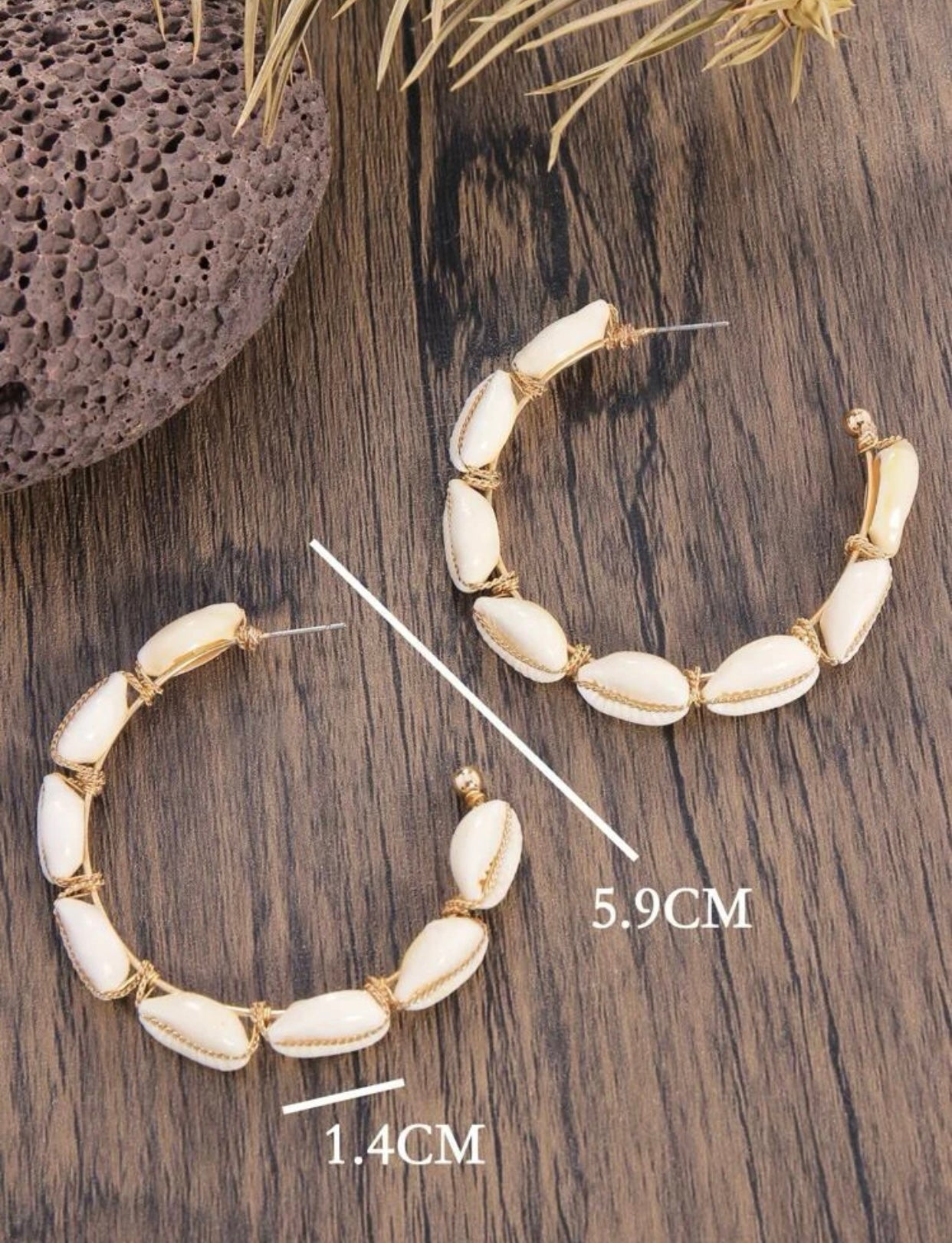 Natural Conch Shell Dangle Hoop Earrings