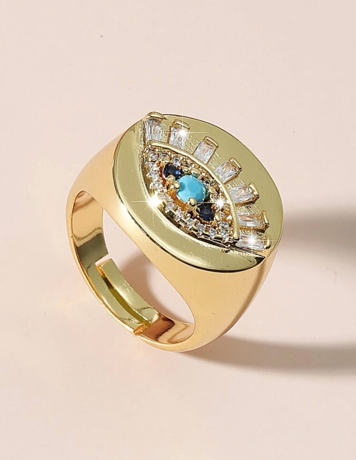 Nazar Rhinestone Adjustable Ring