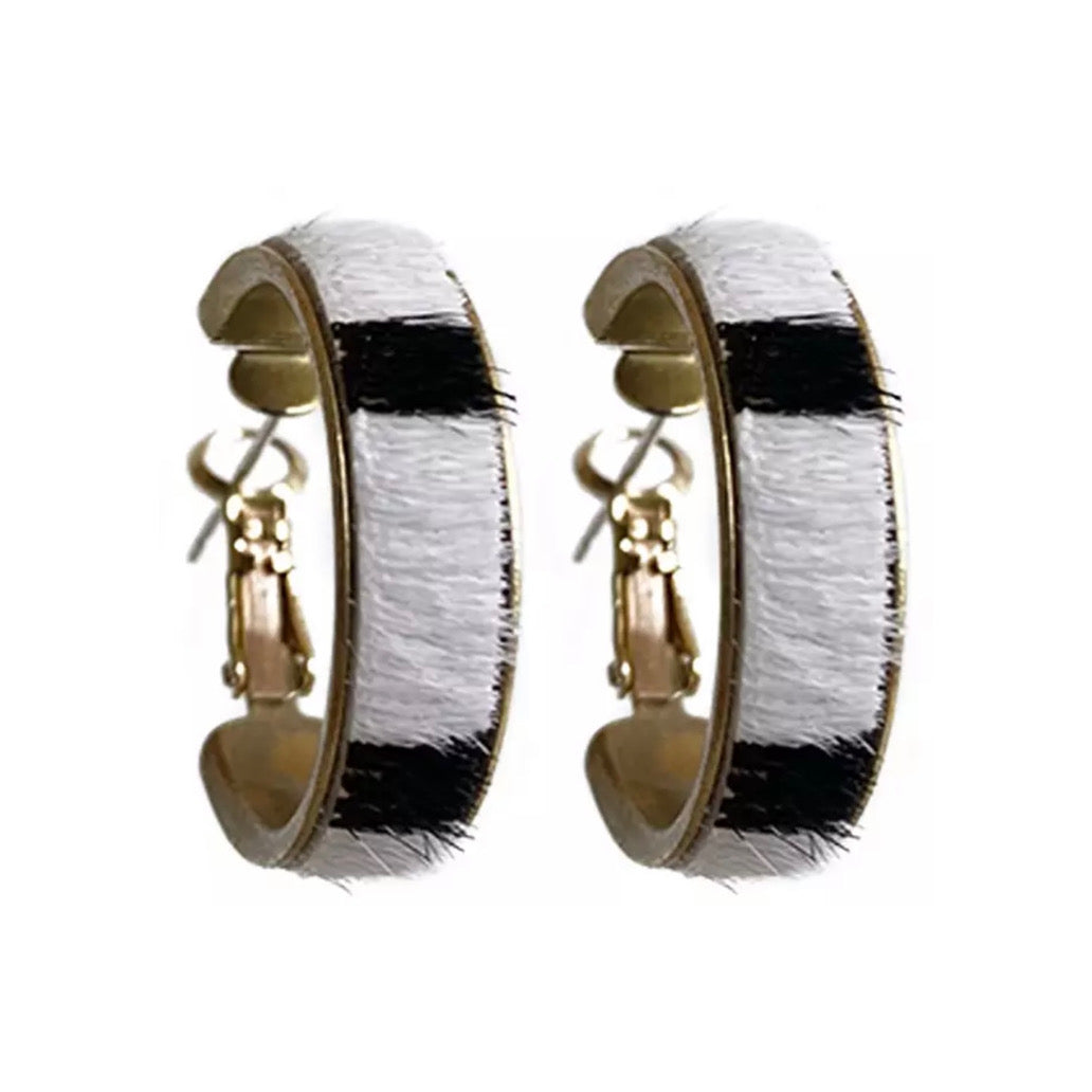 Zebra Cowhide Genuine Leather Hoop Earrings