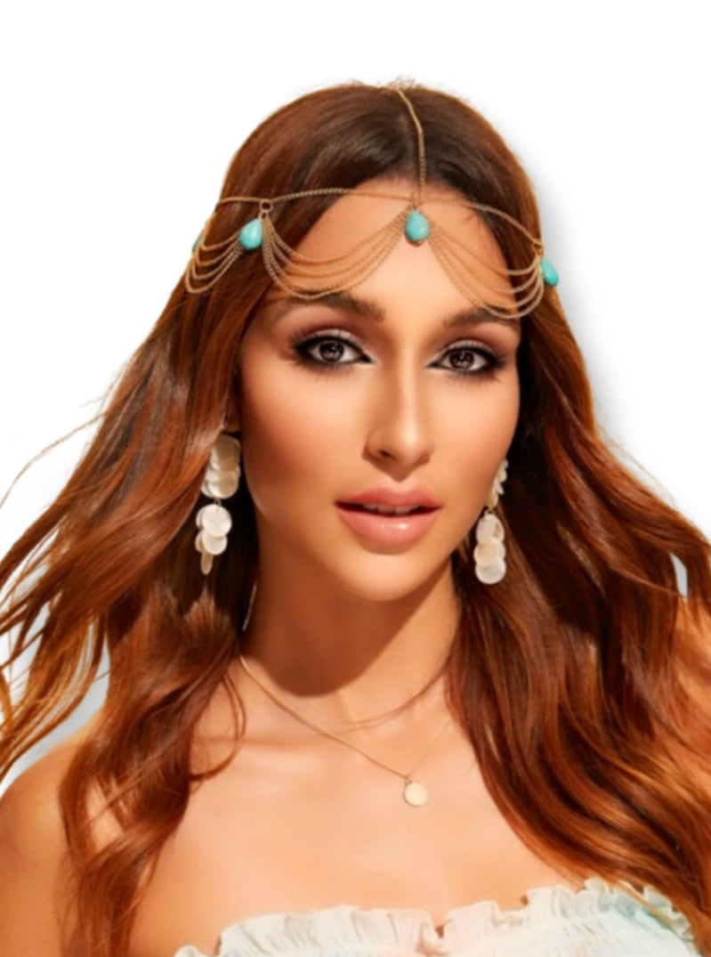 Turquoise Gold Chain Headpiece