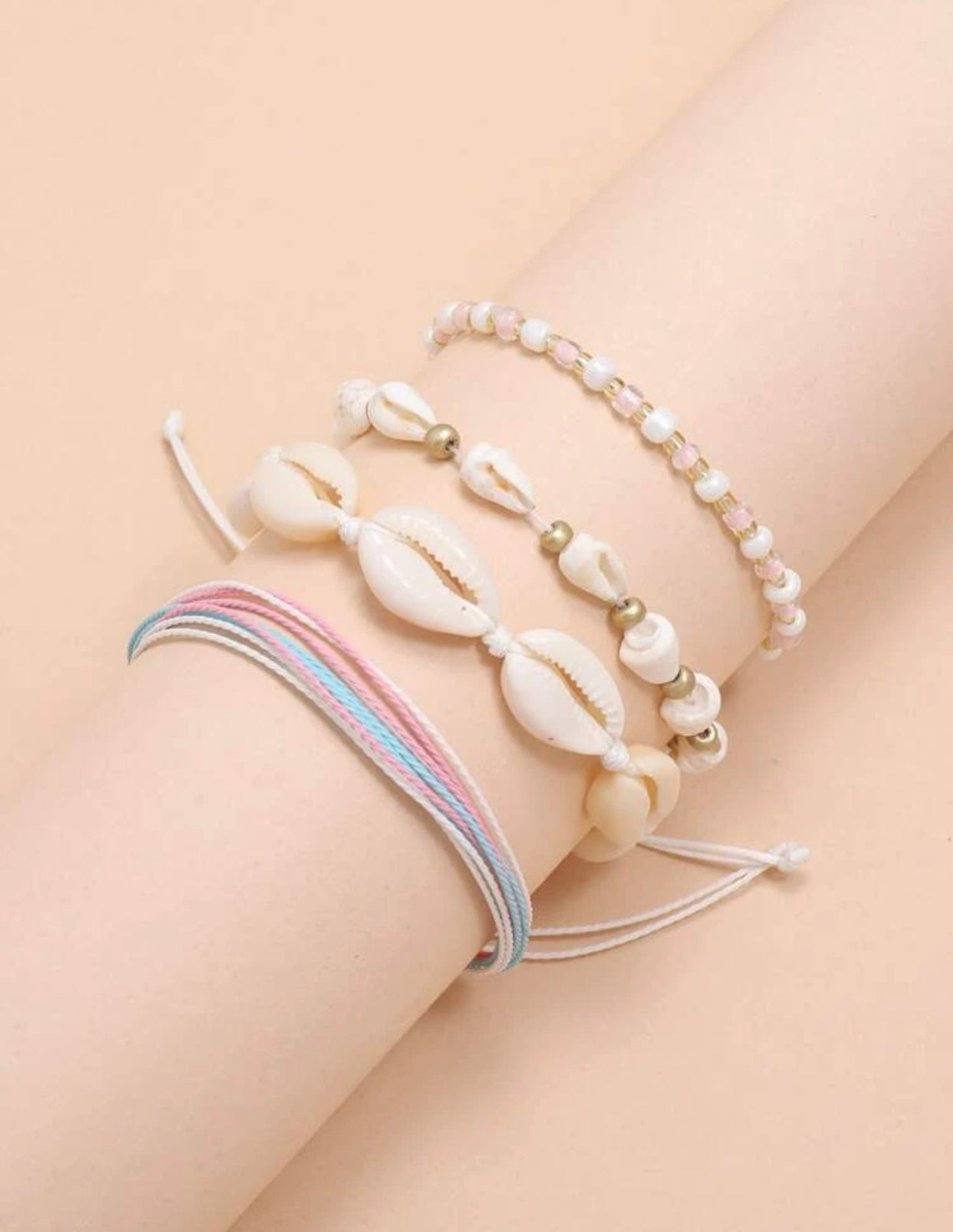 Shell Beaded Woven Bracelet 4 Piece