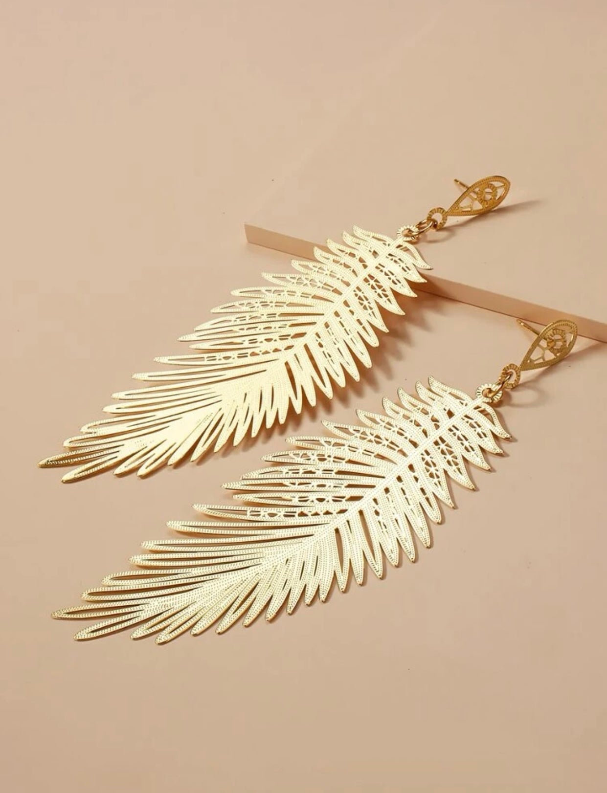 Hollow Metal Feather Drop Earrings