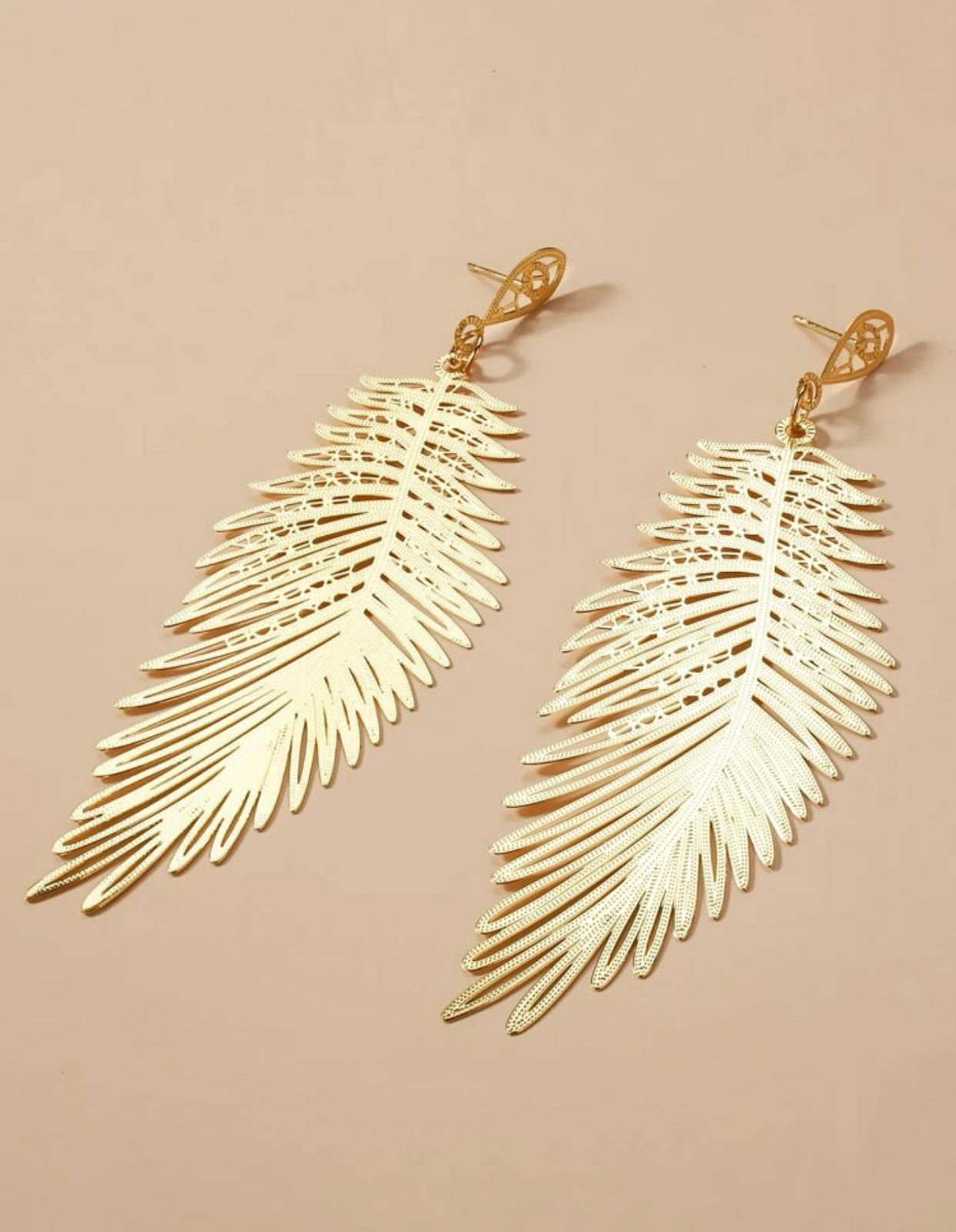 Hollow Metal Feather Drop Earrings