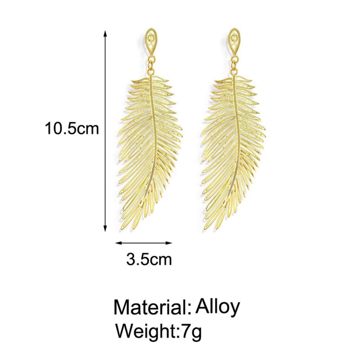 Hollow Metal Feather Drop Earrings