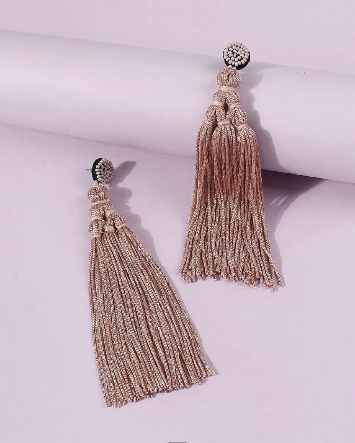 Taupe Tassel Drop Earrings