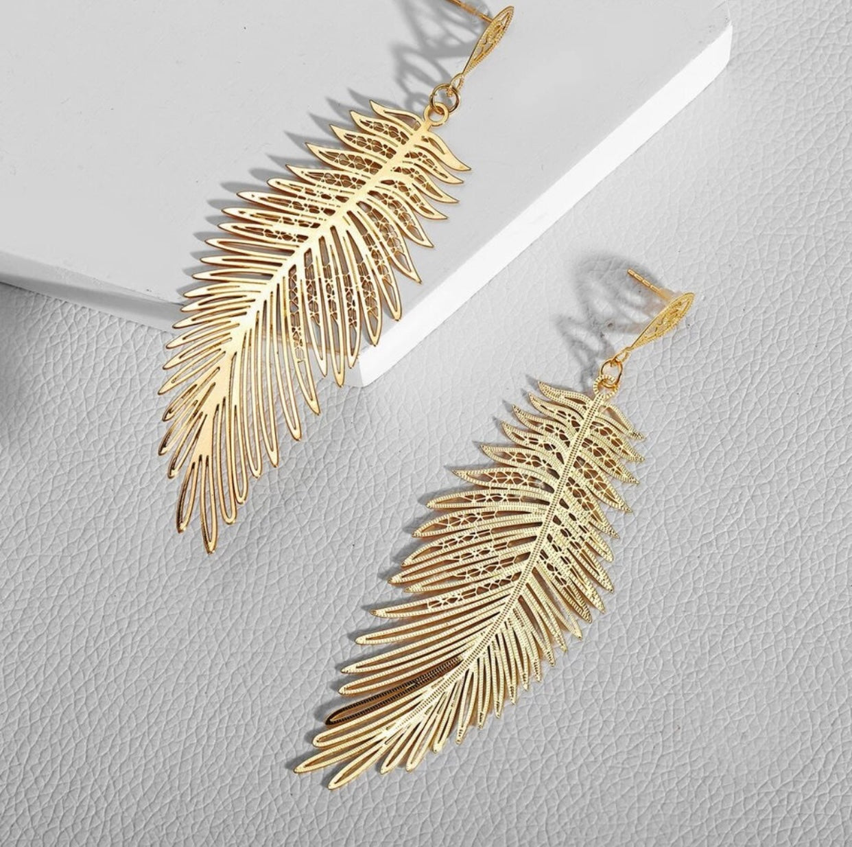 Hollow Metal Feather Drop Earrings