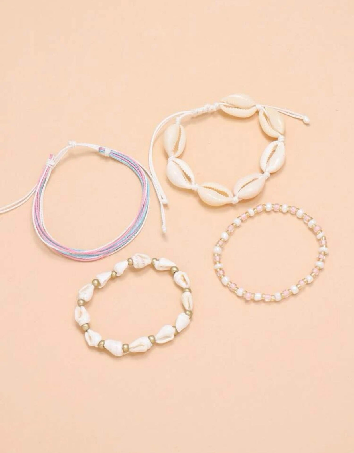 Shell Beaded Woven Bracelet 4 Piece