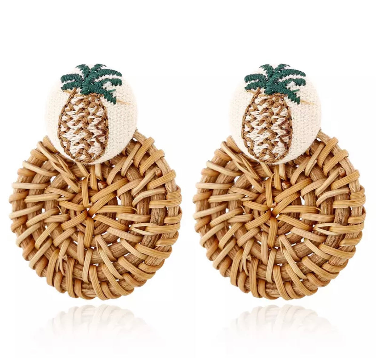Handmade Wooden Straw Weave Pineapple Earrings