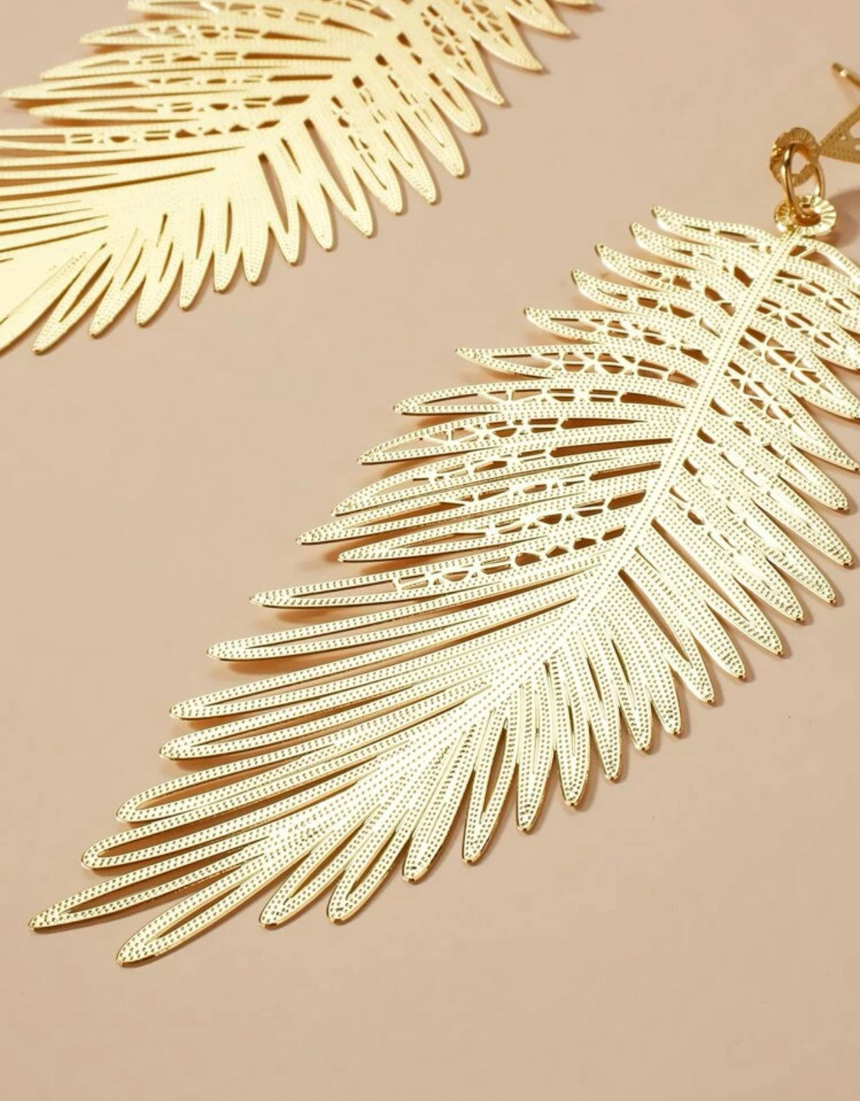 Hollow Metal Feather Drop Earrings