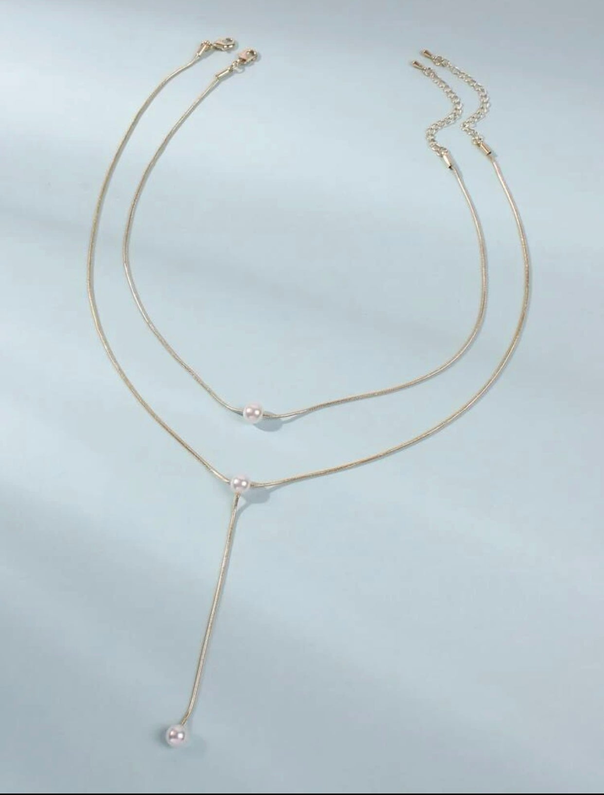 Gold Pearl Y Necklace