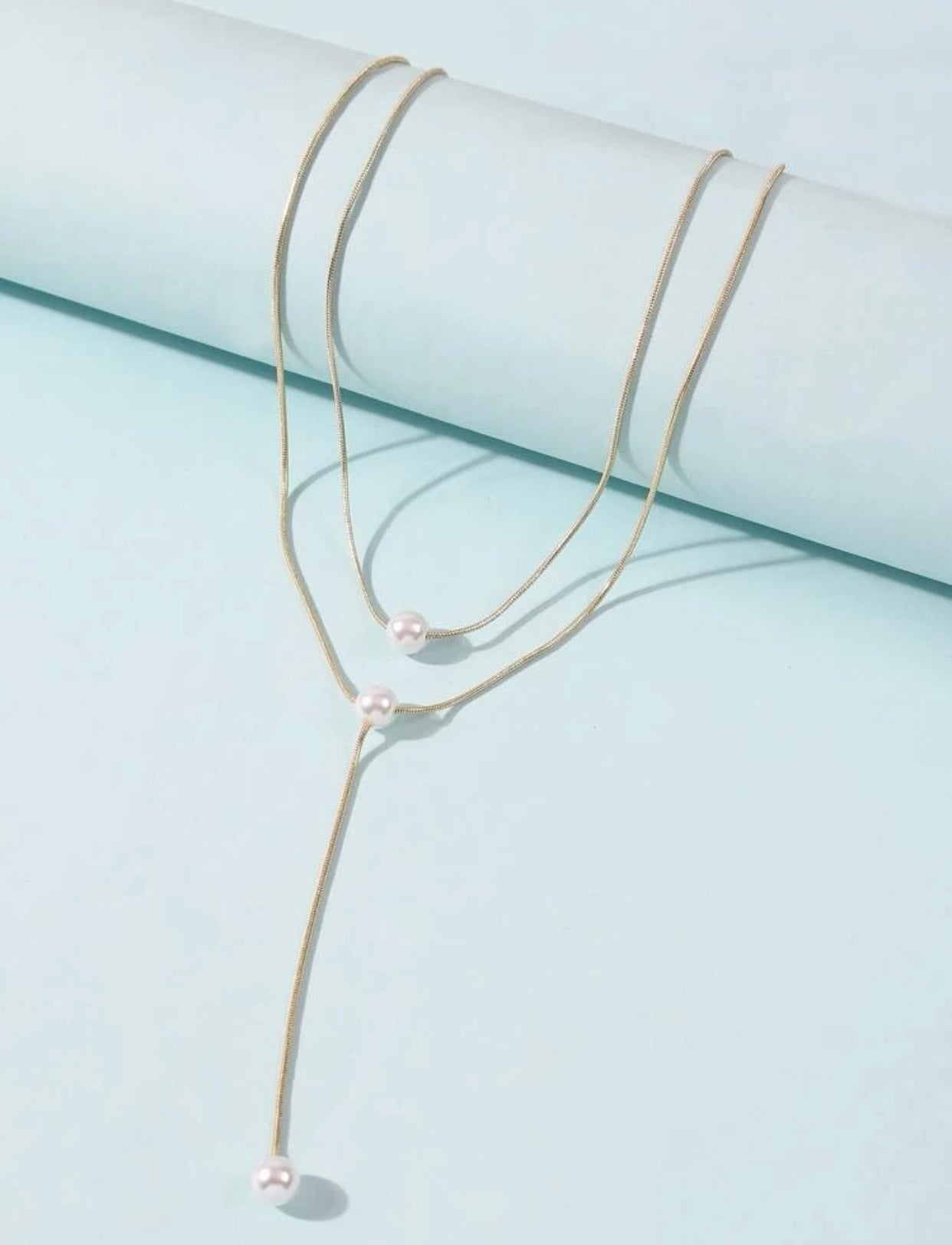 Gold Pearl Y Necklace