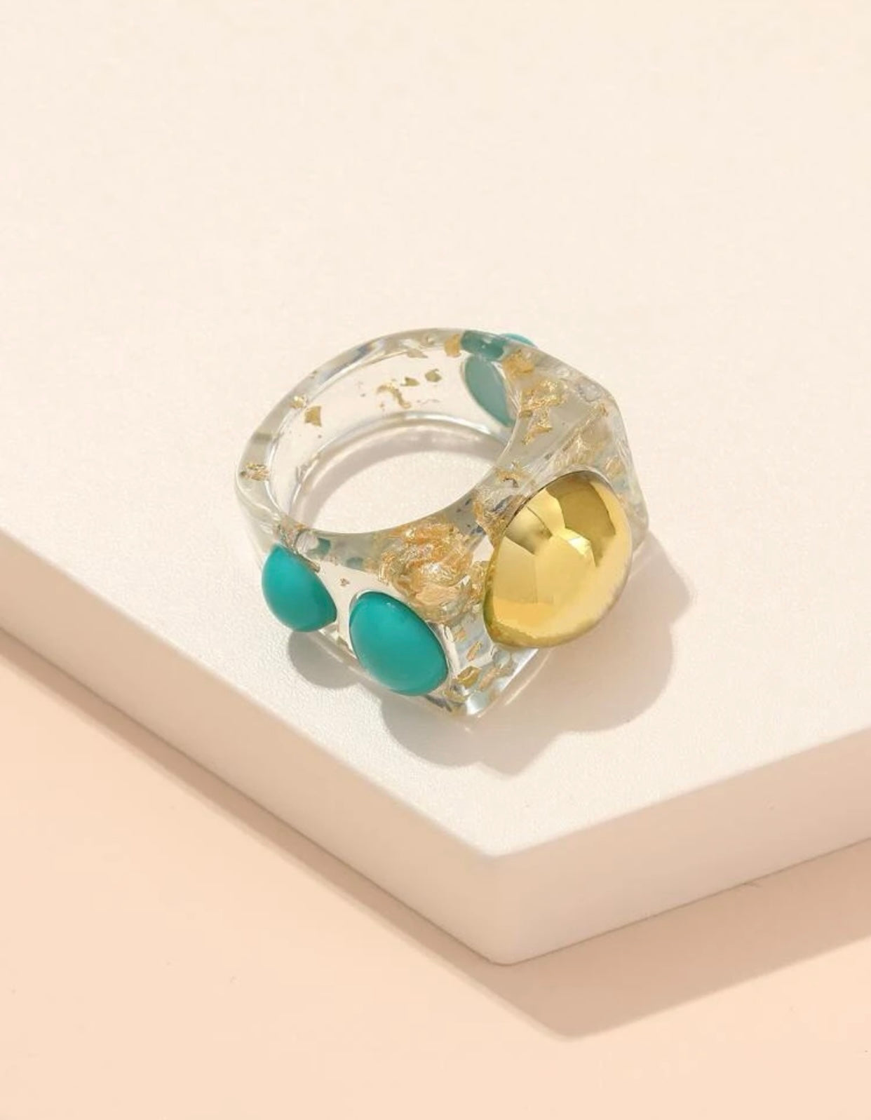 Golden Leaf Turquoise Clear Ring