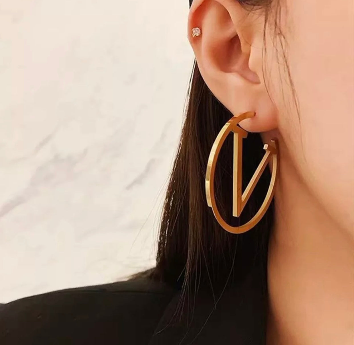 Gold V Hoop Earrings