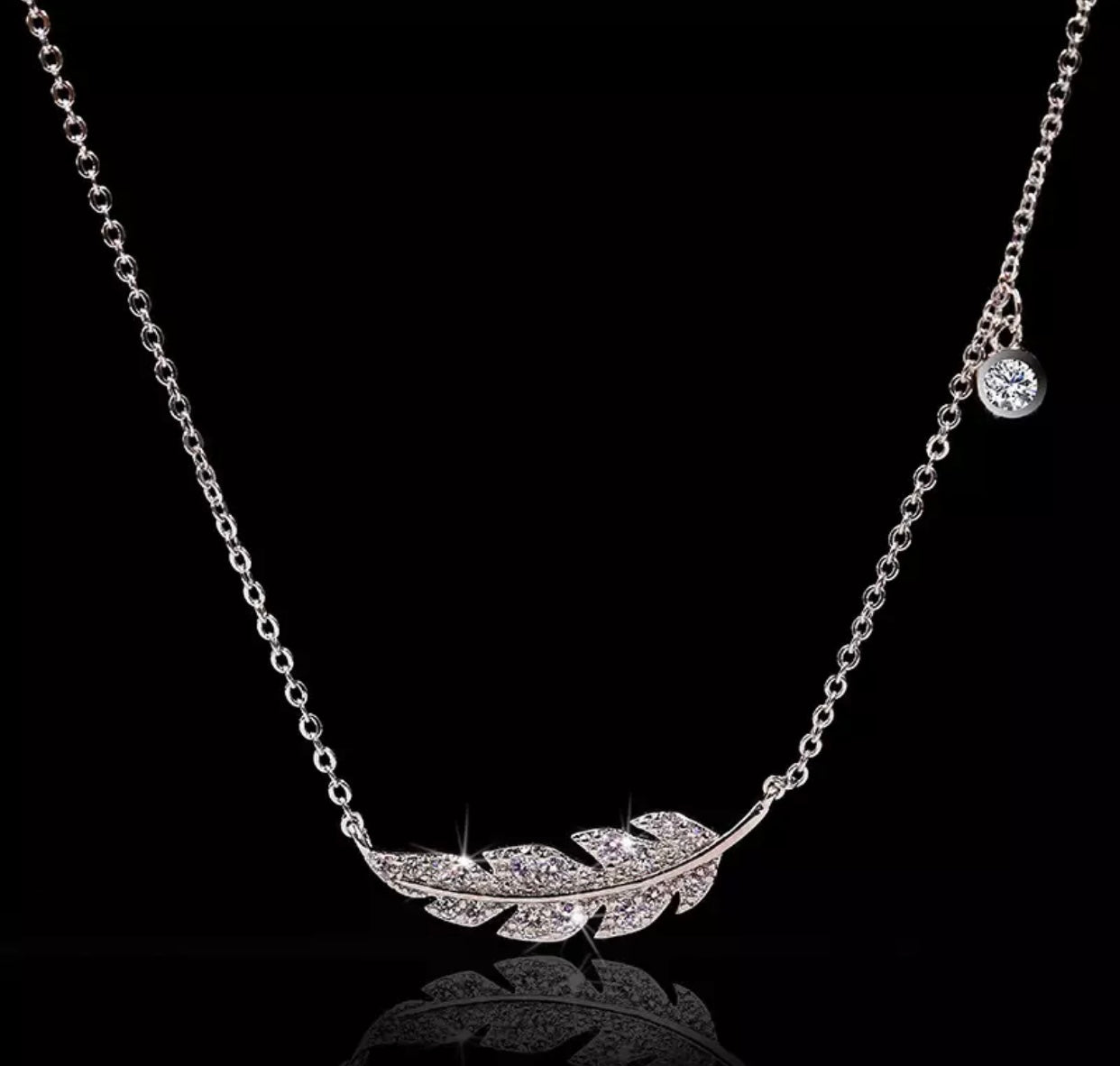 Sparkling Zircon Feather Necklace