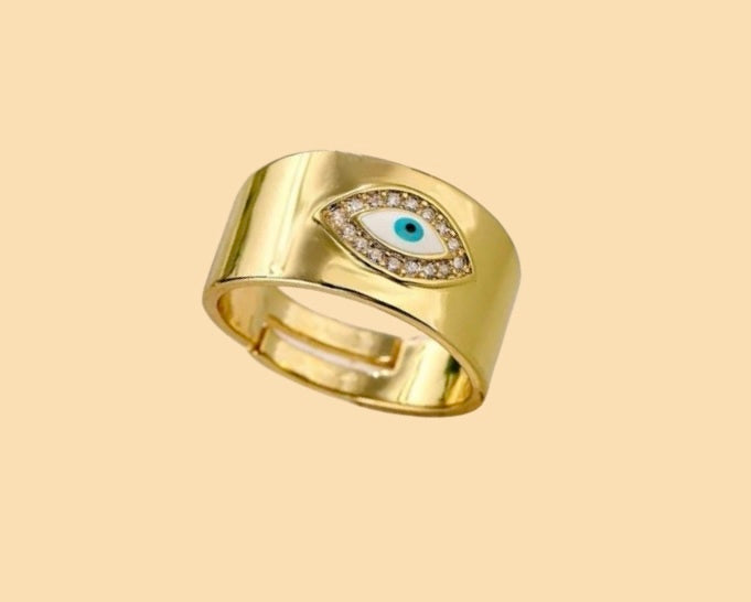 Nazar 18k Plated Adjustable Ring