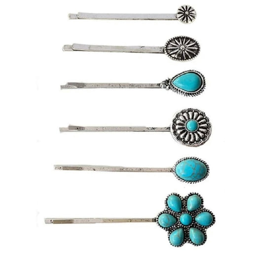 Turquoise 5 Piece Hair Clips