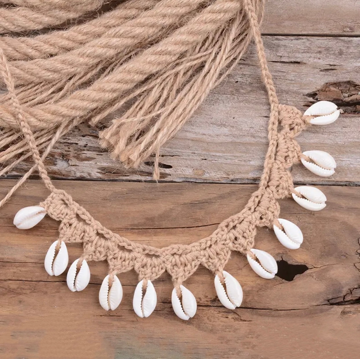 Crochet Shell Boho Necklace Bracelet & Anklet