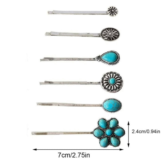 Turquoise 5 Piece Hair Clips