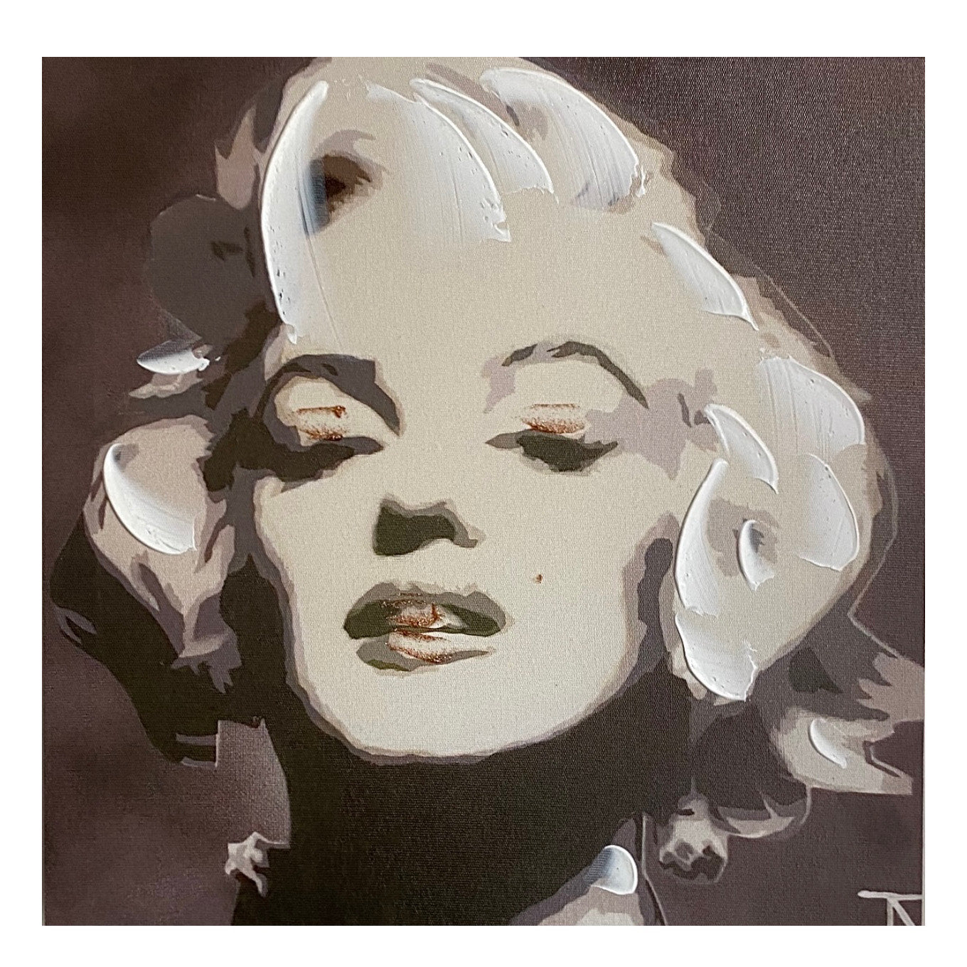 Marilyn Monroe raised painting canvas art 12 x 12 arrives ready with no additional framing required. Every canvas print is hand-crafted in the USA. Let this glamorous beauty icon light up any room in your home.