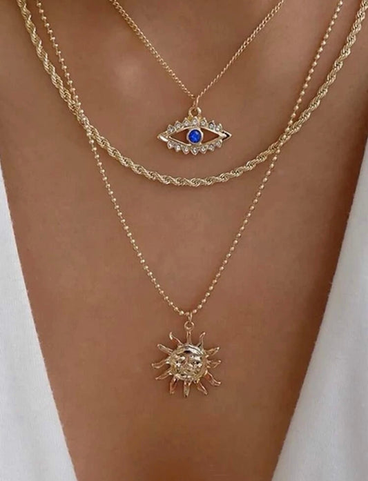 Nazar Sun Charm Layered Gold Necklace