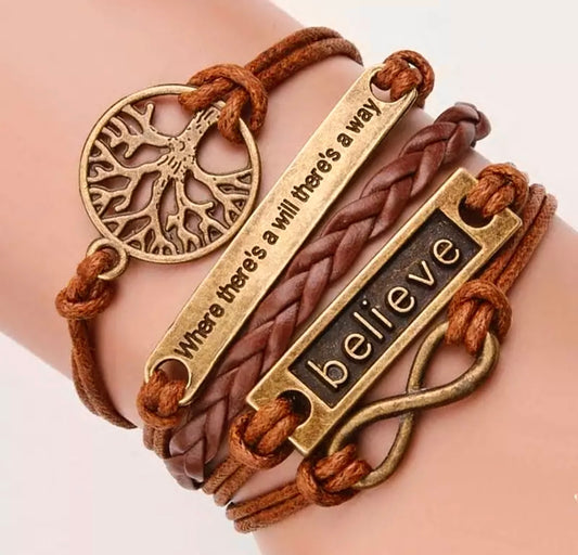 Bronze Tree of Life Leather Cord Bracelet