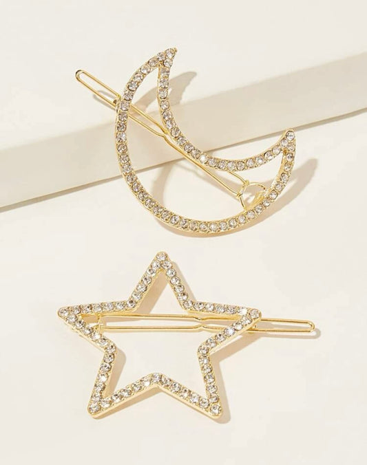 Rhienstone Moon & Star Hair Clip