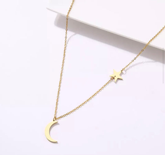 Star and Moon Stainless Steel Necklace
