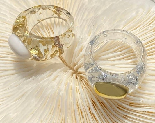 Golden Silver Leaf Ring Set