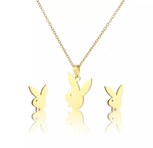 Stainless Steel Playboy Necklace & Earring set