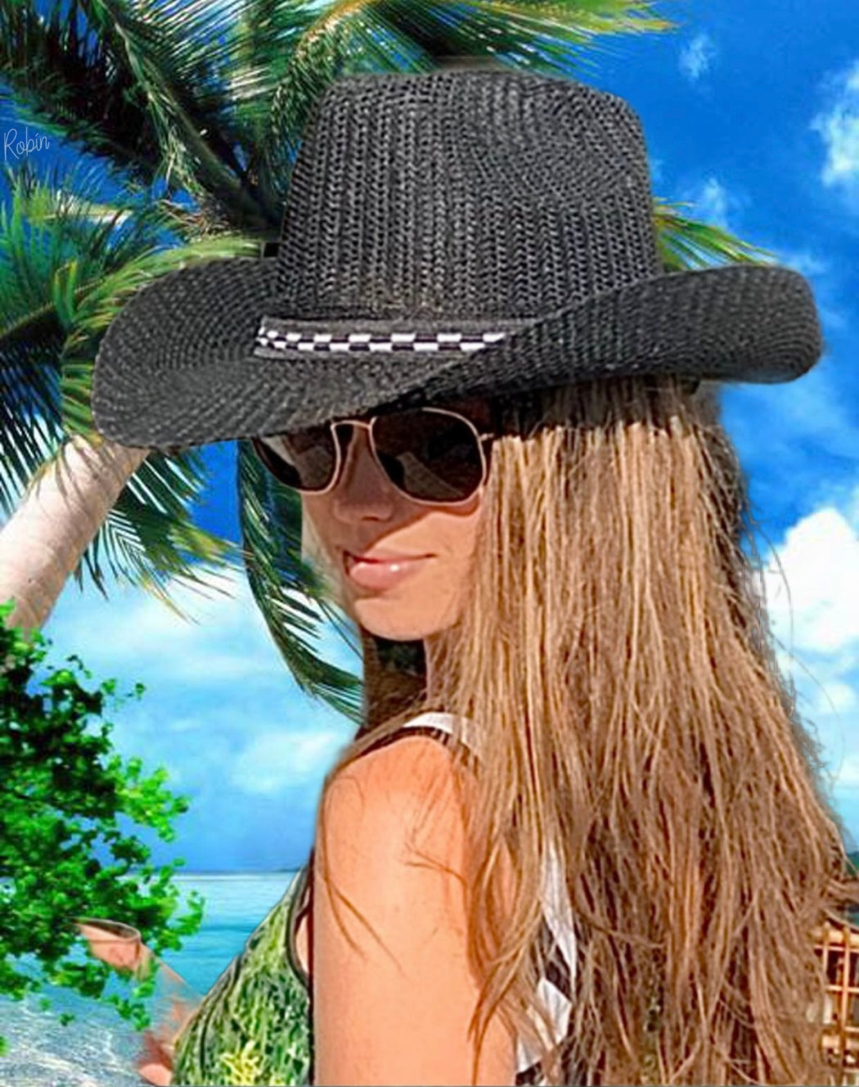 Knitted Mesh Cowboy Sun Hat with Navajo Detailing