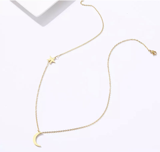 Star and Moon Stainless Steel Necklace