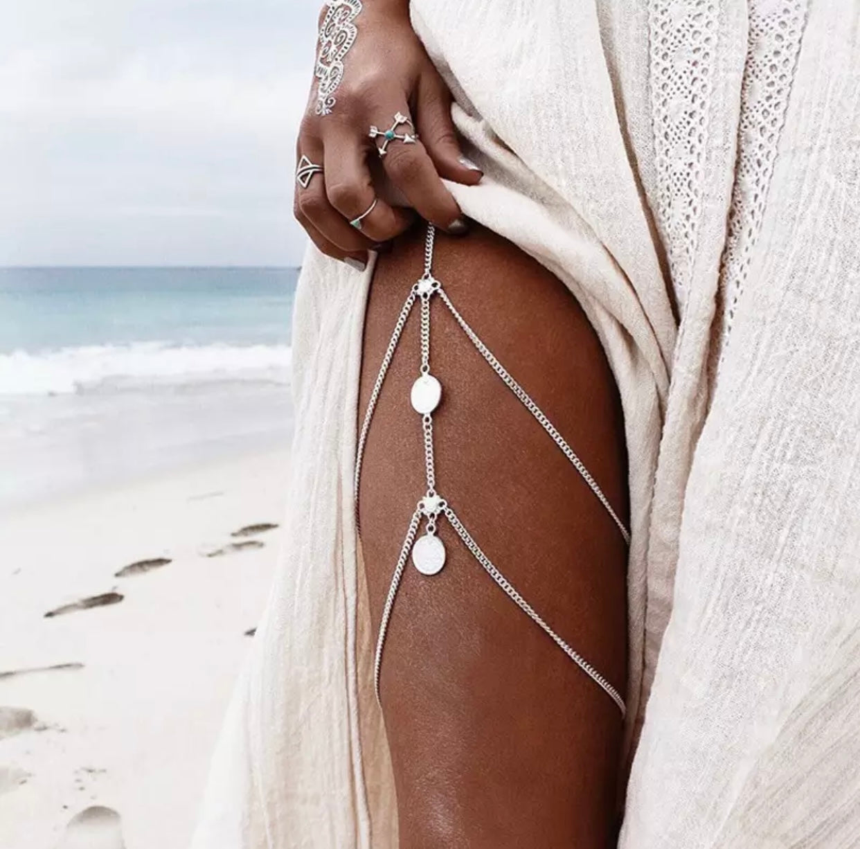 Silver Leg Chain with Coins