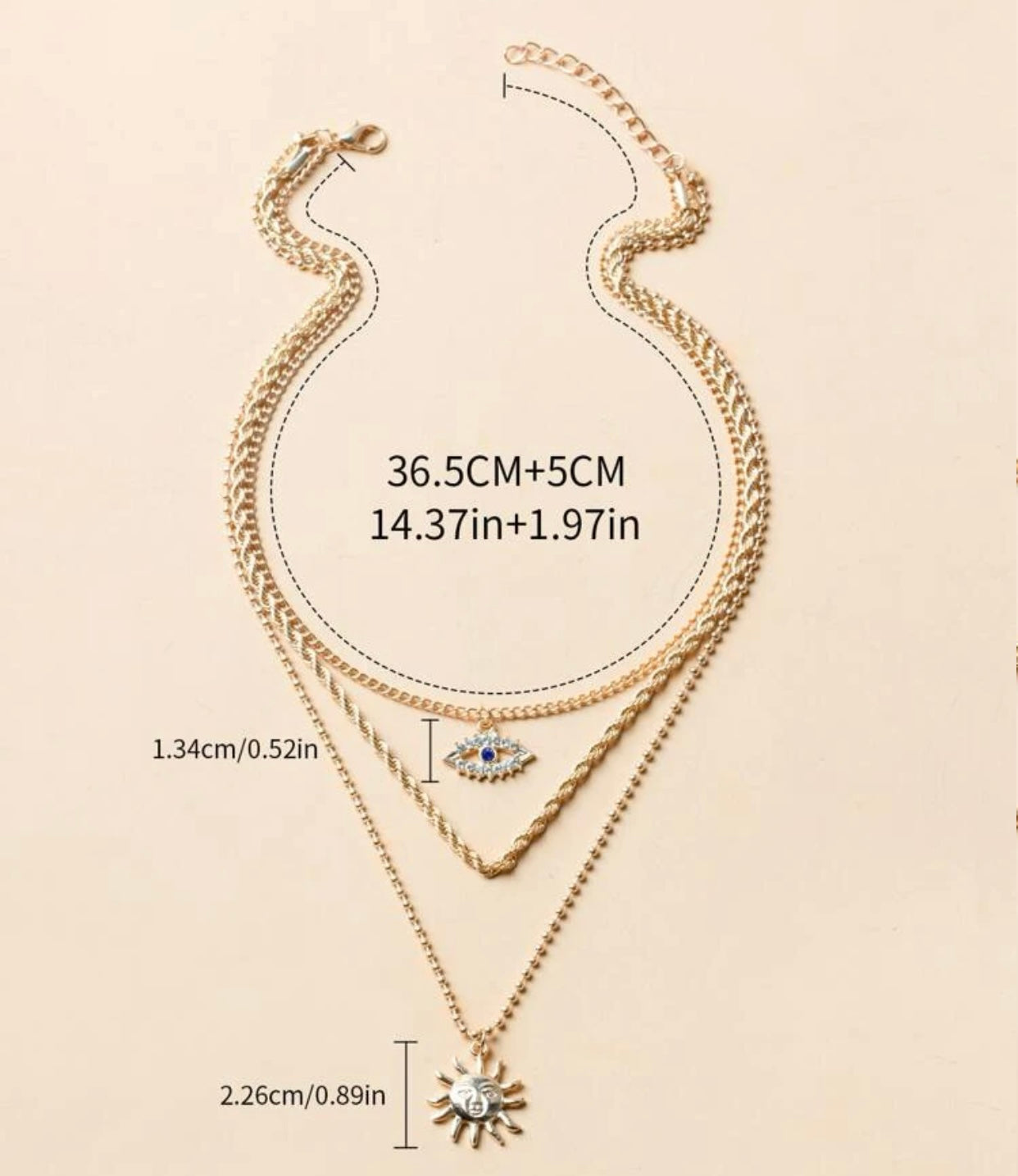 Nazar Sun Charm Layered Gold Necklace