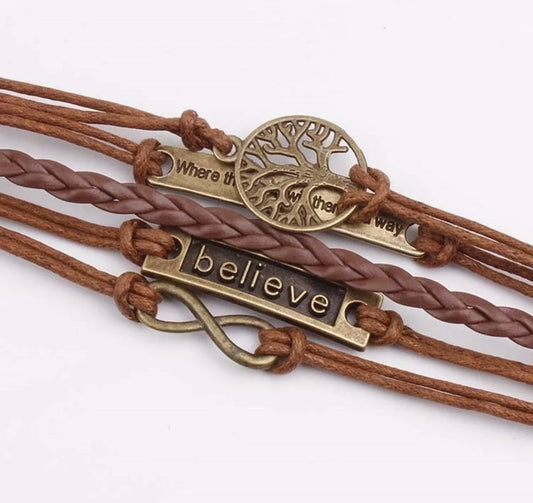 Bronze Tree of Life Leather Cord Bracelet