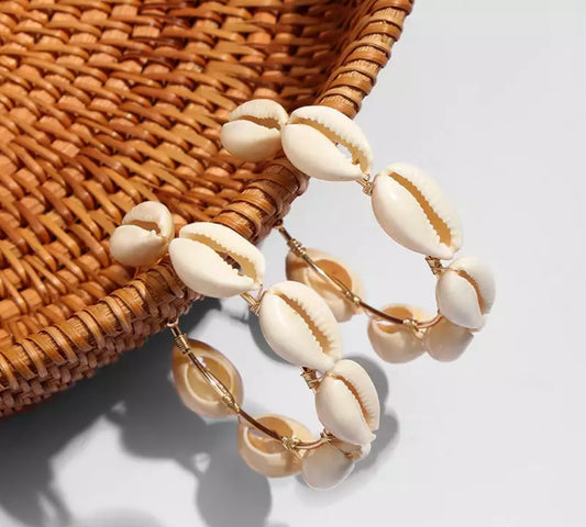 Natural Conch Shell Dangle Hoop  Earrings
