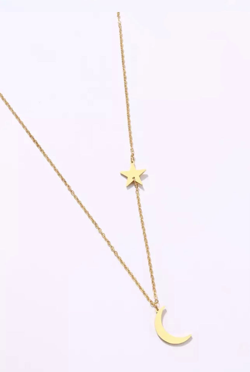 Star and Moon Stainless Steel Necklace