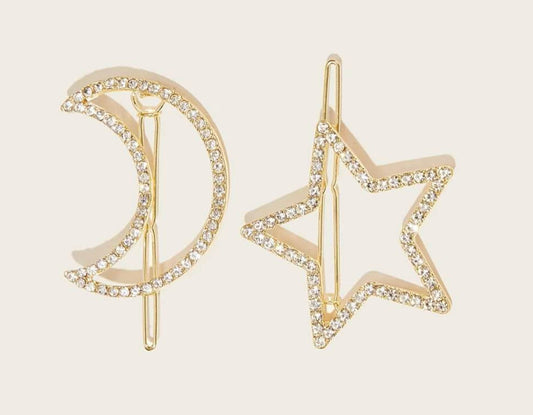 Rhienstone Moon & Star Hair Clip