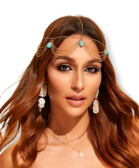 Turquoise Gold Chain Headpiece