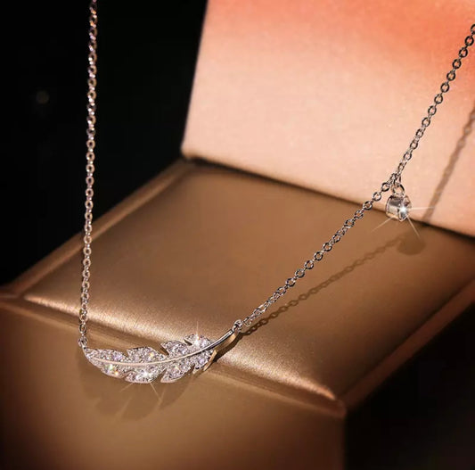 Sparkling Zircon Feather Necklace