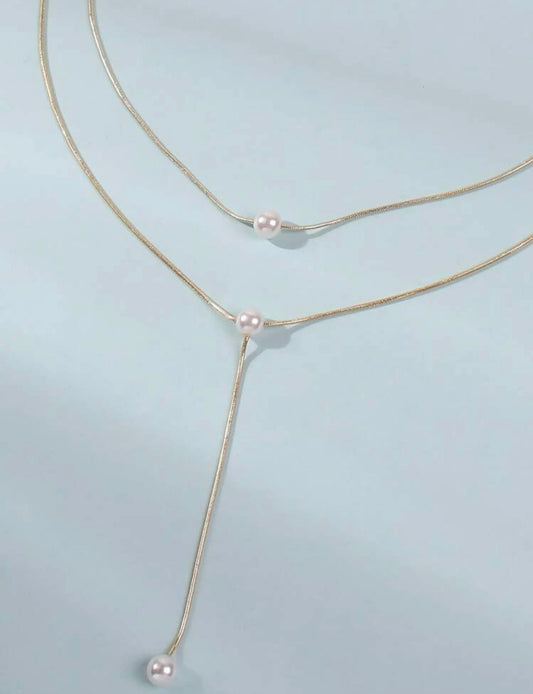 Gold Pearl Y Necklace