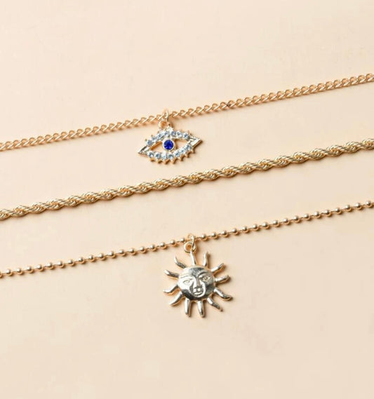 Nazar Sun Charm Layered Gold Necklace