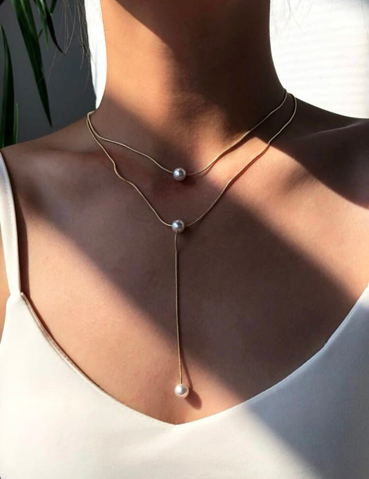 Gold Pearl Y Necklace