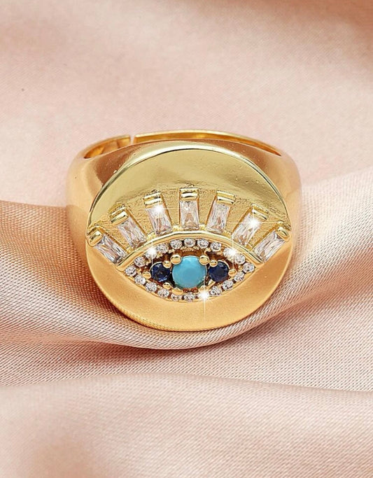 Nazar Rhinestone Adjustable Ring