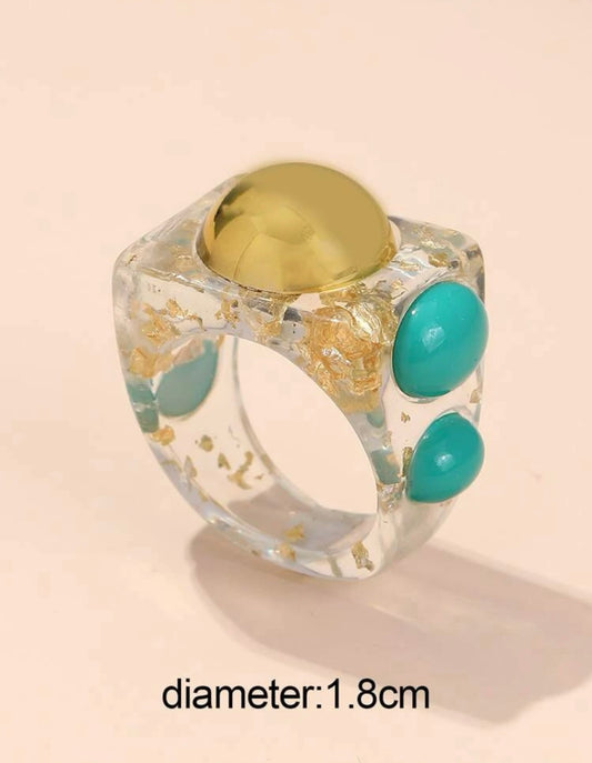 Golden Leaf Turquoise Clear Ring