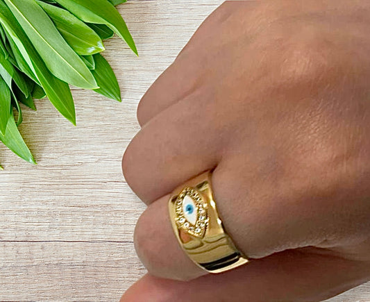 Nazar 18k Plated Adjustable Ring