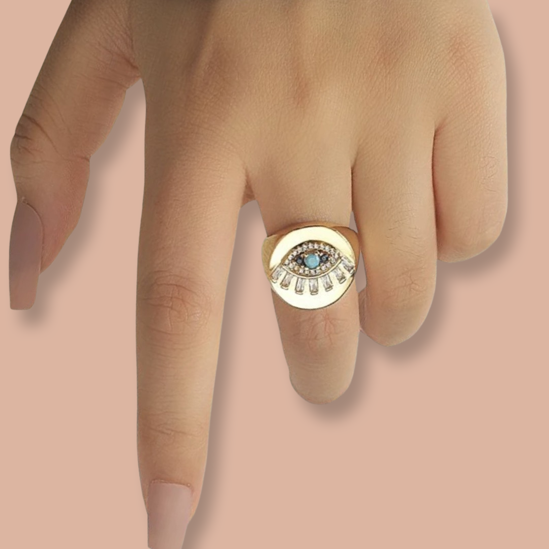 Nazar Rhinestone Adjustable Ring