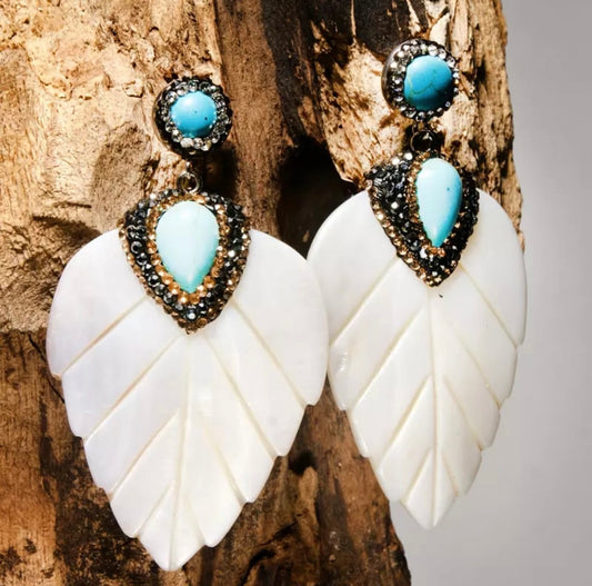 Moon Gurl Natural Shell Leaf Earrings